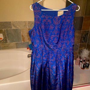 Shimmery blue & purple Fit & Flare dress— Modcloth— XL / 14— 2 matching belts